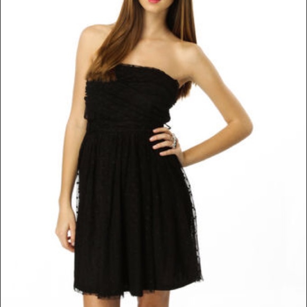 Mystic Strapless Black Polka Dot Lace Dress